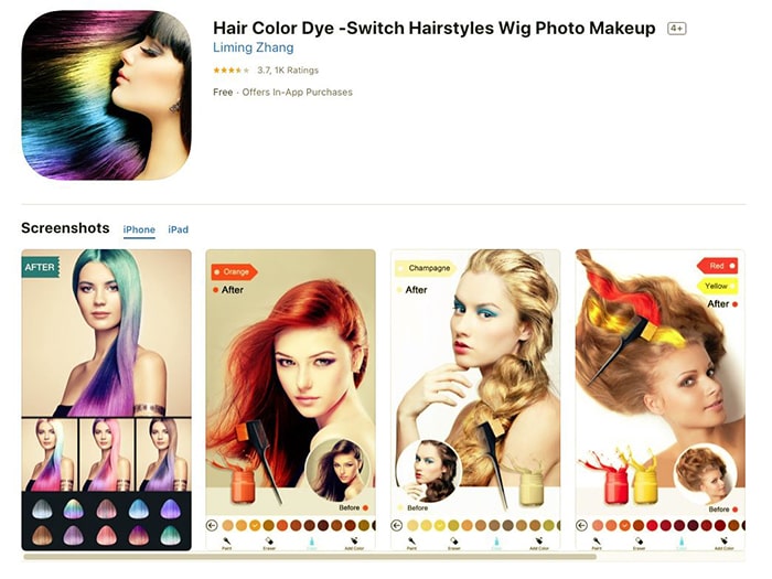 اپلیکیشن انتخاب رنگ مو Hair Color Dye