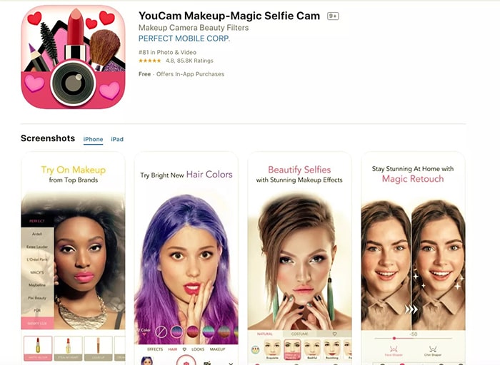 برنامه موبایلی YouCam Makeup-Magic Selfiecam